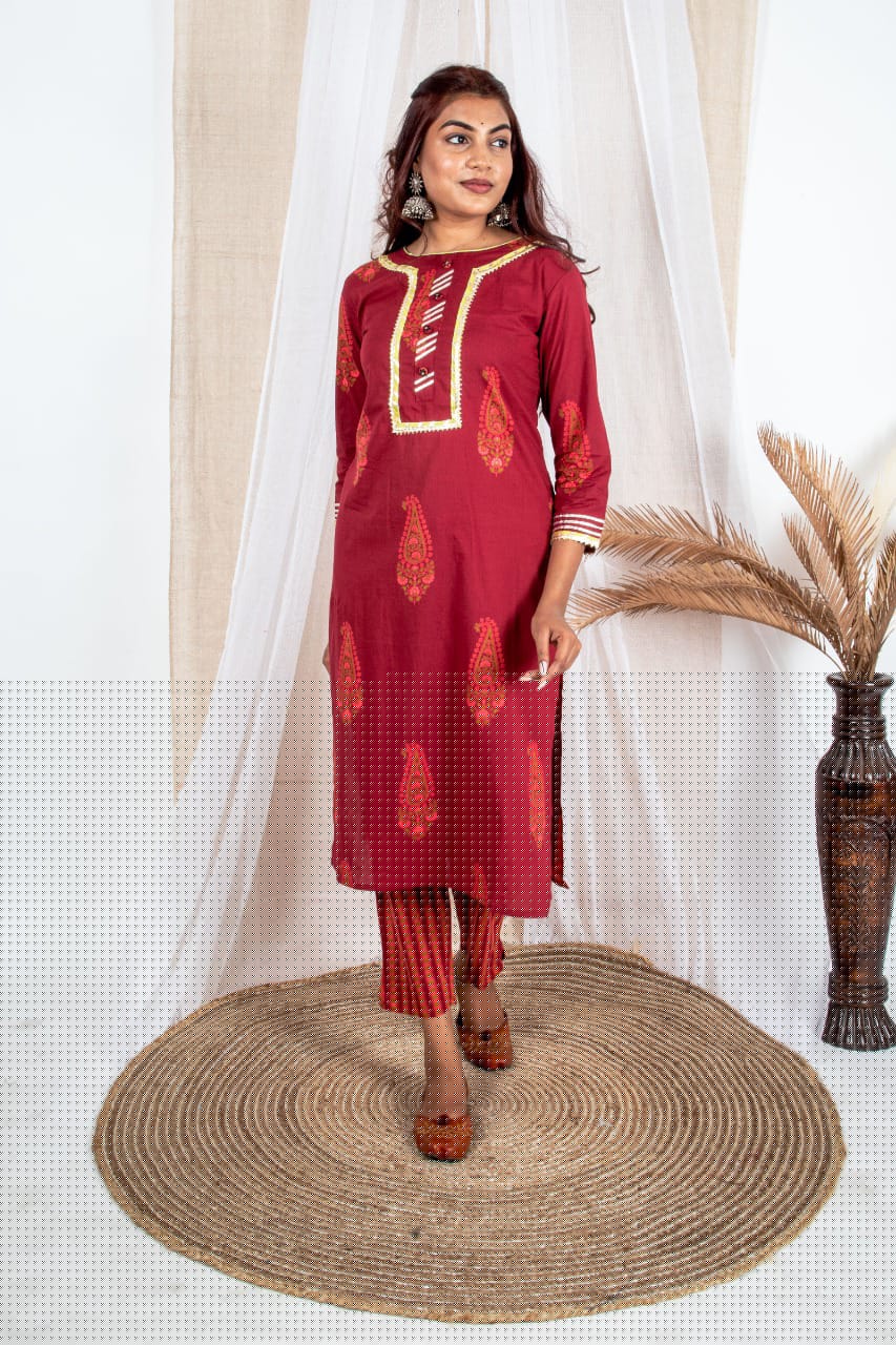 Maroon Gotta Patti Two-Piece Set Zoyaa Fashion