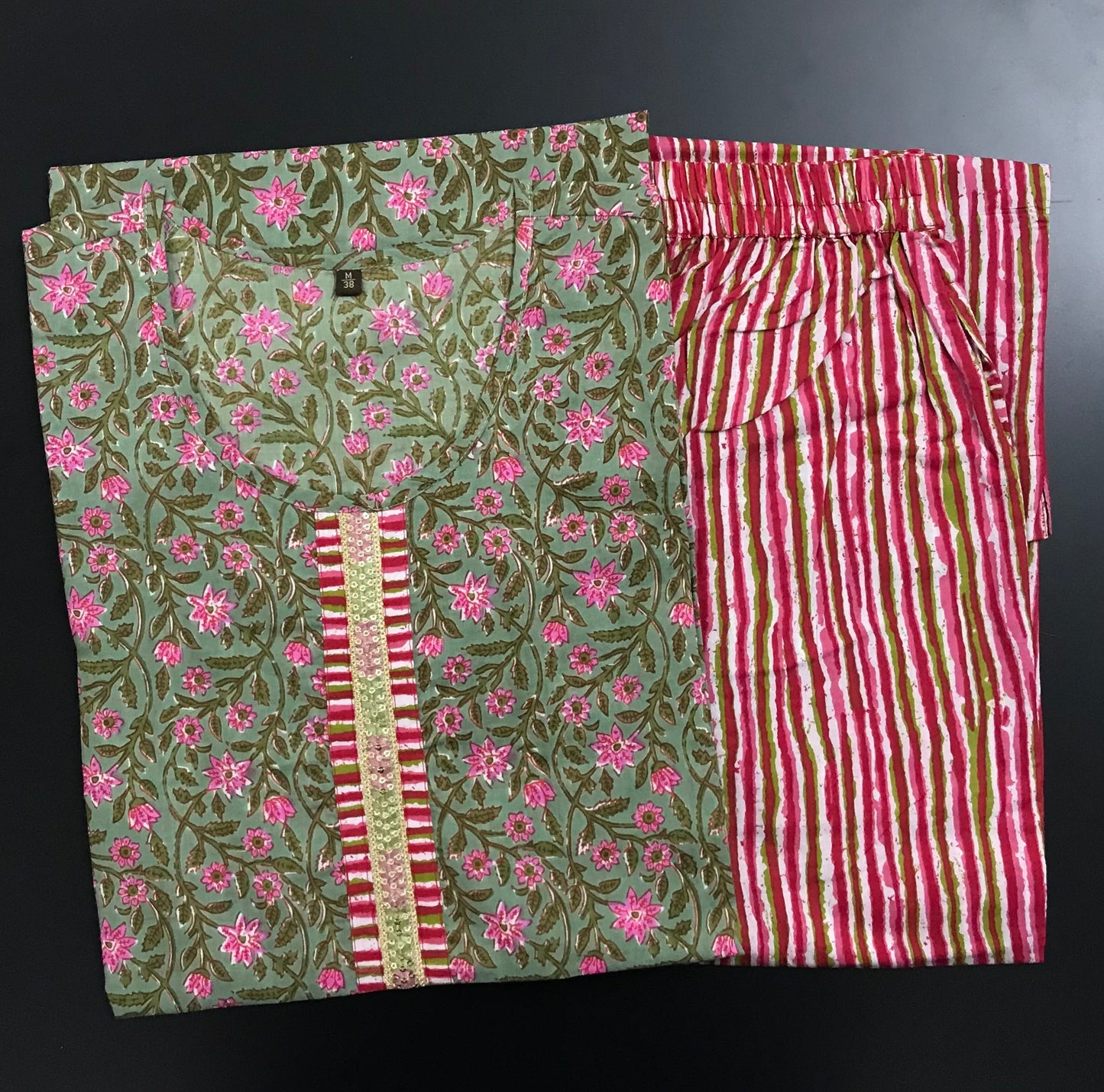 Pink and Green Floral Two-Piece Set Zoyaa Fashion