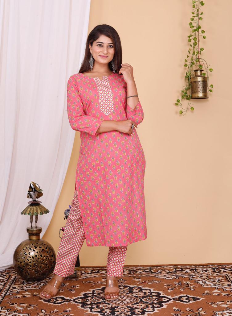 pure cotton two piece set/ kurti and pant set - zoyaa fashion