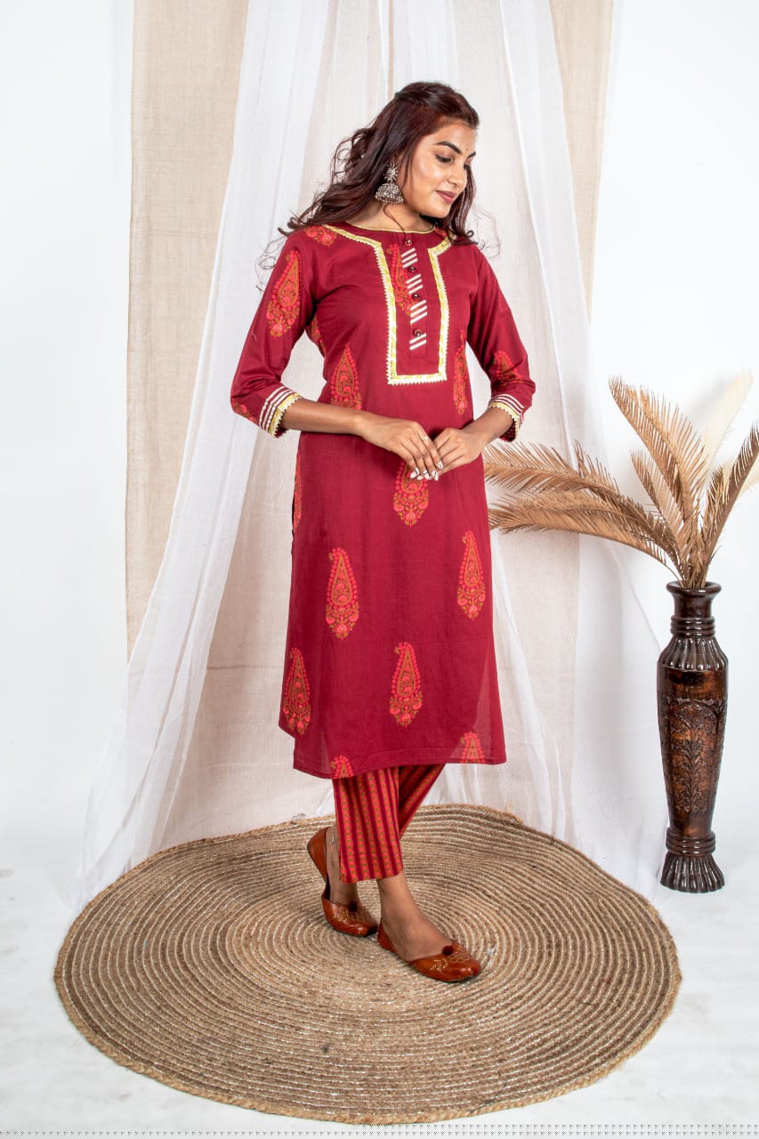 Maroon Gotta Patti Two-Piece Set Zoyaa Fashion
