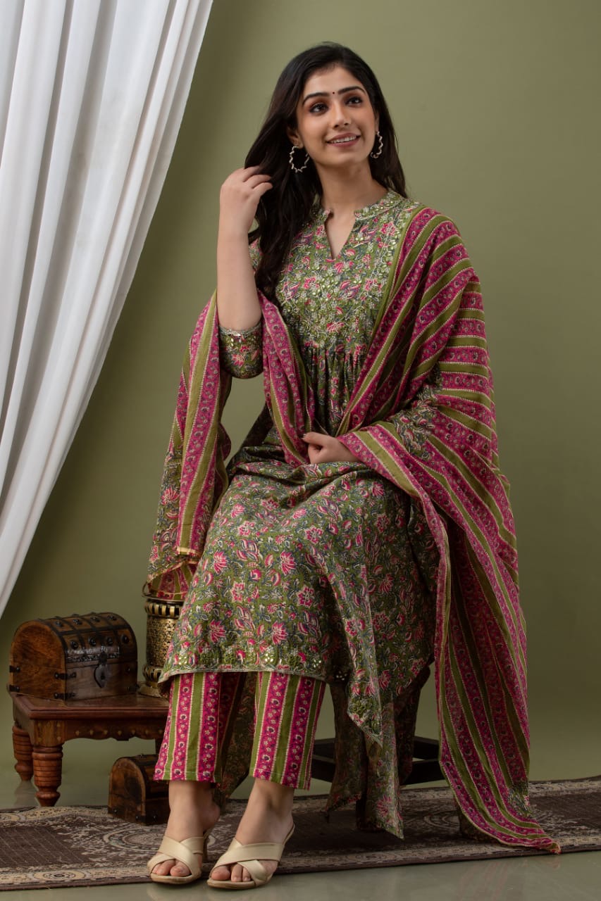 Floral green Anarkali Zoyaa Fashion