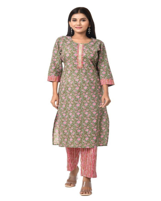 Pink and Green Floral Two-Piece Set Zoyaa Fashion