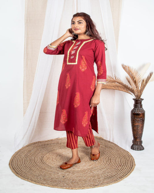 Maroon Gotta Patti Two-Piece Set Zoyaa Fashion