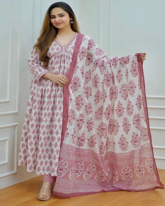 Pink Anarkali Set - 3 Piece Zoyaa Fashion